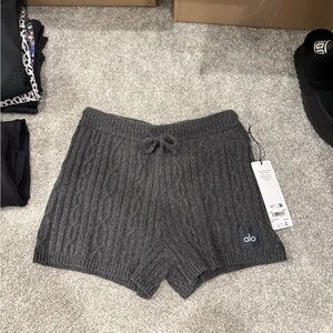 ALO Yoga Gray Athletic Shorts with Ribbed Texture